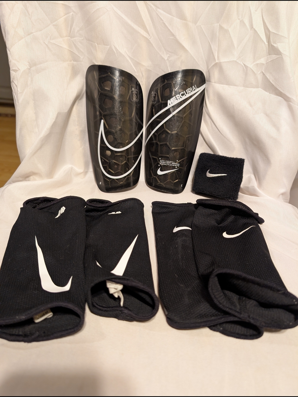 Nike Mercurial Black Soccer Shin Guards with Sleeves